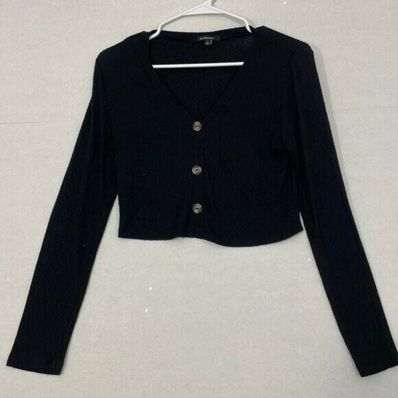 Ambiance Crop Top, Soft Ribbed Knit Black, Large - Picture 1 of 8